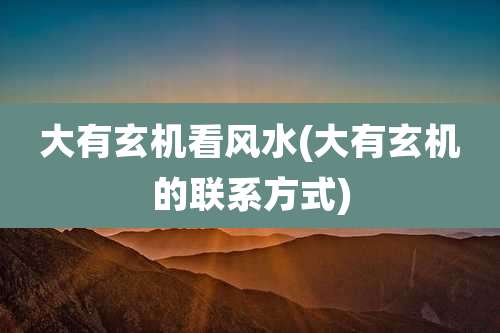 大有玄机看风水(大有玄机的联系方式)