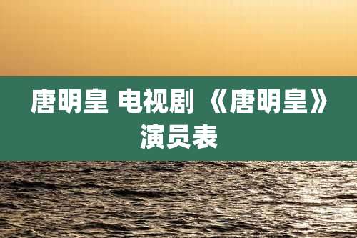 唐明皇 电视剧 《唐明皇》演员表