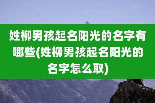 姓柳男孩起名阳光的名字有哪些(姓柳男孩起名阳光的名字怎么取)