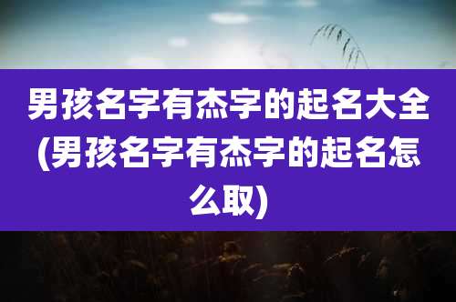 男孩名字有杰字的起名大全(男孩名字有杰字的起名怎么取)