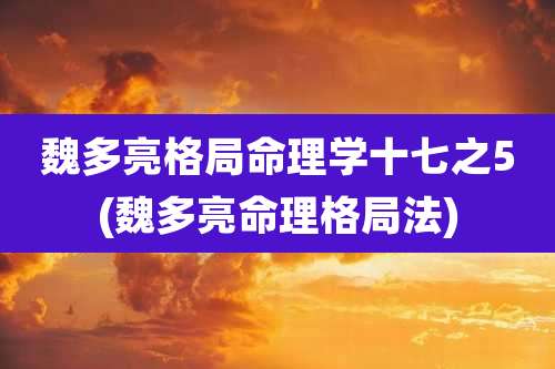 魏多亮格局命理学十七之5(魏多亮命理格局法)
