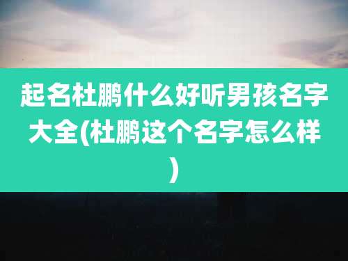 起名杜鹏什么好听男孩名字大全(杜鹏这个名字怎么样)