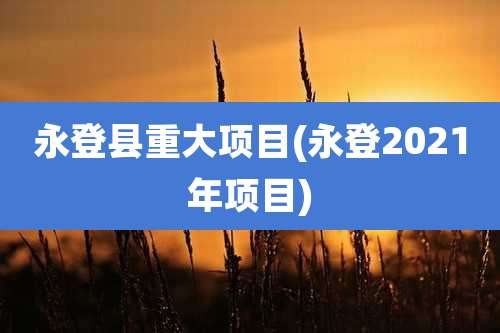 永登县重大项目(永登2021年项目)