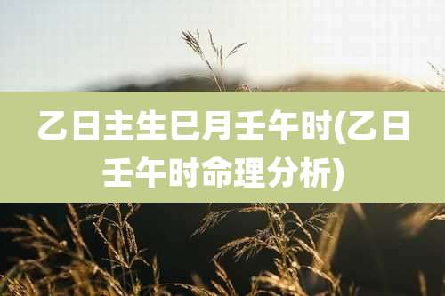 乙日主生巳月壬午时(乙日壬午时命理分析)