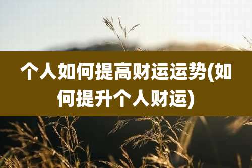 个人如何提高财运运势(如何提升个人财运)