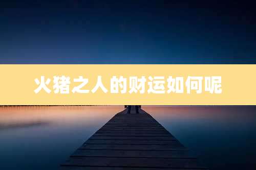 火猪之人的财运如何呢