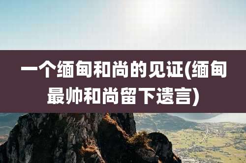 一个缅甸和尚的见证(缅甸最帅和尚留下遗言)