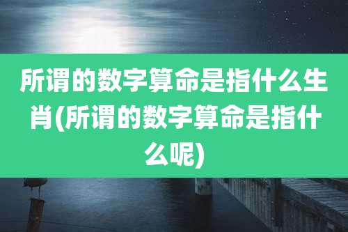 所谓的数字算命是指什么生肖(所谓的数字算命是指什么呢)
