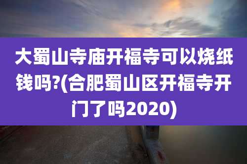 大蜀山寺庙开福寺可以烧纸钱吗?(合肥蜀山区开福寺开门了吗2020)