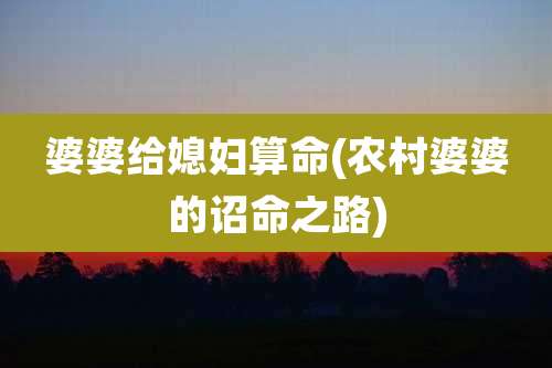 婆婆给媳妇算命(农村婆婆的诏命之路)