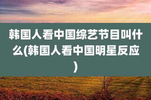 韩国人看中国综艺节目叫什么(韩国人看中国明星反应)