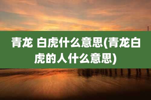青龙 白虎什么意思(青龙白虎的人什么意思)