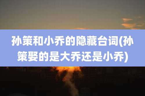 孙策和小乔的隐藏台词(孙策娶的是大乔还是小乔)