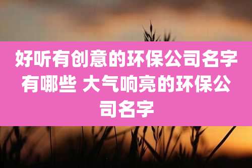 好听有创意的环保公司名字有哪些 大气响亮的环保公司名字