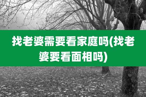 找老婆需要看家庭吗(找老婆要看面相吗)
