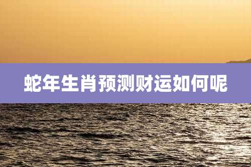 蛇年生肖预测财运如何呢