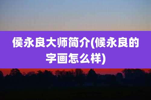 侯永良大师简介(候永良的字画怎么样)