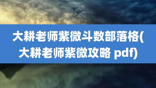 大耕老师紫微斗数部落格(大耕老师紫微攻略 pdf)