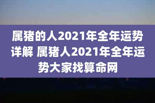 属猪的人2021年全年运势详解 属猪人2021年全年运势大家找算命网