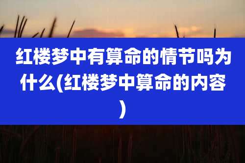 红楼梦中有算命的情节吗为什么(红楼梦中算命的内容)