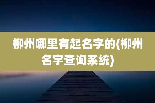 柳州哪里有起名字的(柳州名字查询系统)