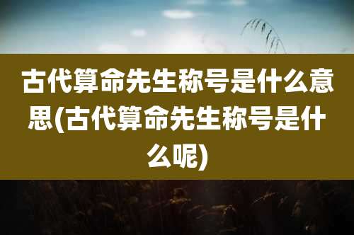 古代算命先生称号是什么意思(古代算命先生称号是什么呢)