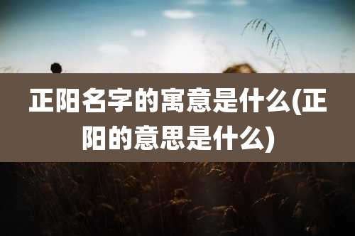 正阳名字的寓意是什么(正阳的意思是什么)