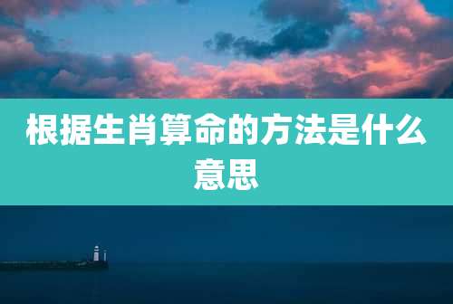 根据生肖算命的方法是什么意思