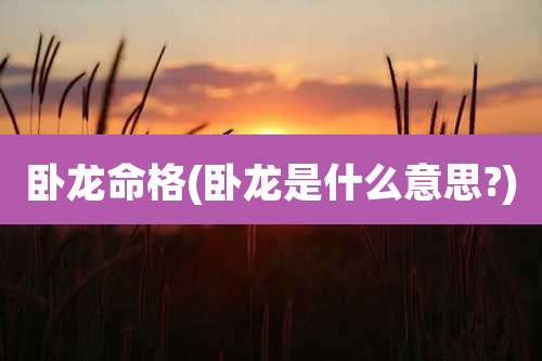 卧龙命格(卧龙是什么意思?)