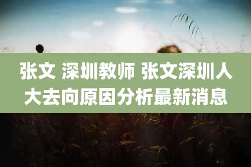 张文 深圳教师 张文深圳人大去向原因分析最新消息