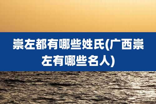 崇左都有哪些姓氏(广西崇左有哪些名人)