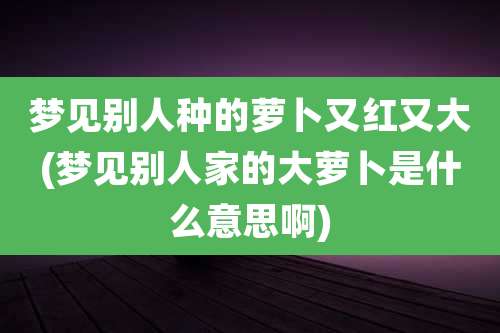 梦见别人种的萝卜又红又大(梦见别人家的大萝卜是什么意思啊)