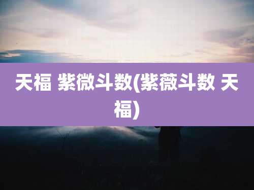 天福 紫微斗数(紫薇斗数 天福)