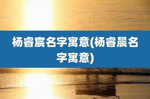 杨睿宸名字寓意(杨睿晨名字寓意)