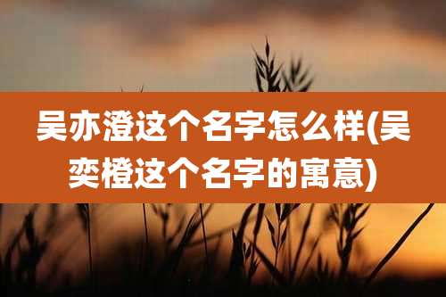 吴亦澄这个名字怎么样(吴奕橙这个名字的寓意)