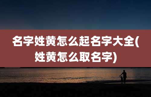 名字姓黄怎么起名字大全(姓黄怎么取名字)