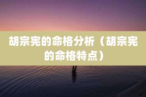 胡宗宪的命格分析（胡宗宪的命格特点）