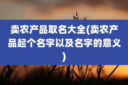 卖农产品取名大全(卖农产品起个名字以及名字的意义)
