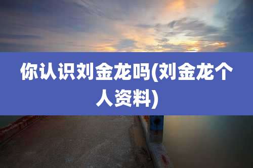 你认识刘金龙吗(刘金龙个人资料)