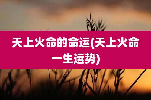 天上火命的命运(天上火命一生运势)