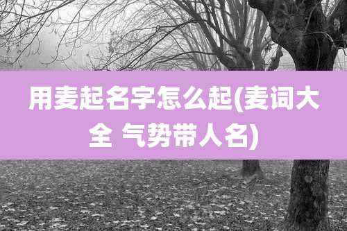 用麦起名字怎么起(麦词大全 气势带人名)