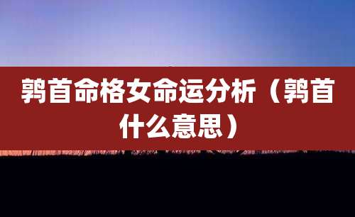 鹑首命格女命运分析（鹑首什么意思）