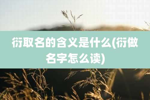 衍取名的含义是什么(衍做名字怎么读)