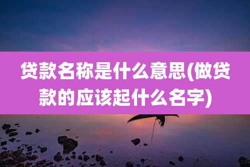 贷款名称是什么意思(做贷款的应该起什么名字)