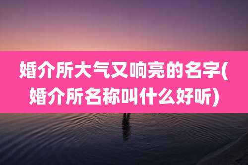 婚介所大气又响亮的名字(婚介所名称叫什么好听)
