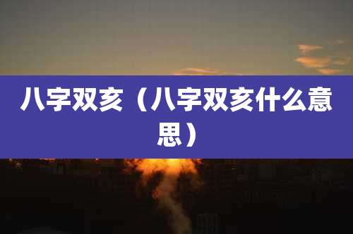 八字双亥（八字双亥什么意思）