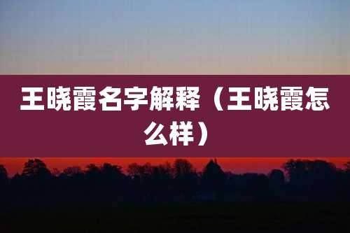 王晓霞名字解释(王晓霞怎么样)