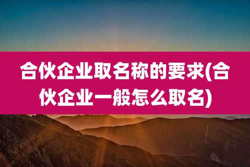 合伙企业取名称的要求(合伙企业一般怎么取名)
