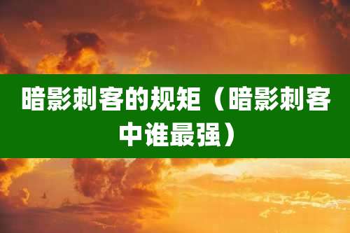 暗影刺客的规矩(暗影刺客中谁最强)