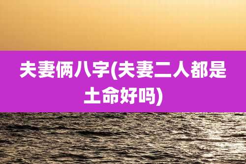 夫妻俩八字(夫妻二人都是土命好吗)